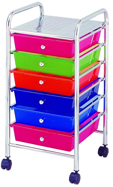 Simple Spaces G006-CH Storage Cart, 13 in OAW, 26 in OAH, 15-3/8 in OAL, 6-Shelf, Blue/Green/Orange/Pink Shelf [SKU: ORG9583782]