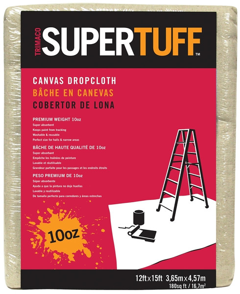 Trimaco SUPERTUFF 51123 Drop Cloth, 15 ft L, 12 ft W, Canvas, Tan [SKU: ORG7333388]