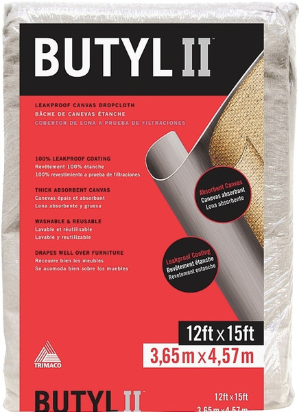 Trimaco BUTYL II 85323 Drop Cloth, 15 ft L, 12 ft W, Canvas, Beige/Cream [SKU: ORG8558645]