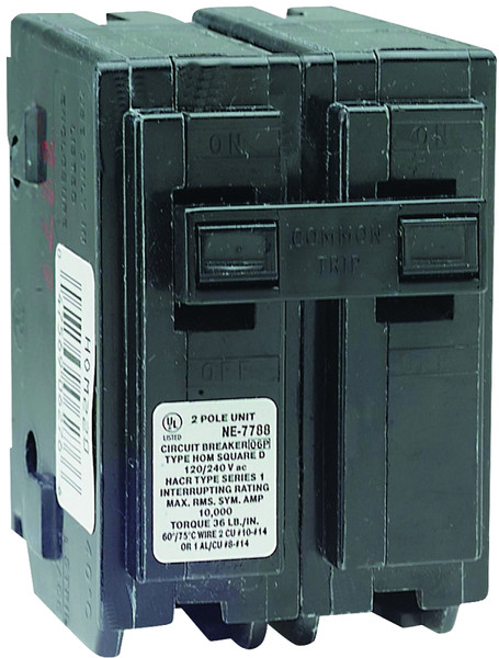 Square D Homeline HOM260CP Circuit Breaker, Mini, 60 A, 2 -Pole, 120/240 V, Fixed Trip, Plug Mounting, Black [SKU: ORG6721385]