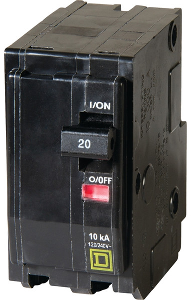 Square D QO QO220C Circuit Breaker, Mini, 20 A, 2 -Pole, 120/240 VAC, 48 VDC, Plug Mounting, Black [SKU: ORG6513329]
