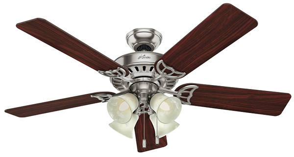 Hunter 53064/20183 Ceiling Fan, 5-Blade, Cherry/Maple Blade, 52 in Sweep, 3-Speed, With Lights: Yes [SKU: ORG9349630]
