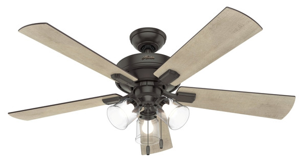 Hunter Crestfield Series 54205 Ceiling Fan, 5-Blade, Bleached Gray Pine/Gray Walnut Blade, 52 in Sweep, MDF Blade [SKU: ORG2304194]