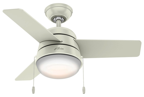 Hunter Aker Series 59301 Ceiling Fan, 3-Blade, Fresh White Housing, Fresh White/Natural Wood Blade, 36 in Sweep [SKU: ORG2304202]