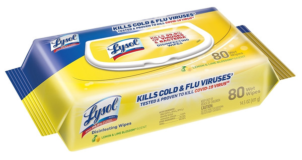 Lysol 99716 Disinfecting Wipes, 8-1/2 in L, 6-3/4 in W, Lemon Like [SKU: ORG7415417]