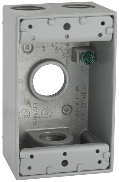 HUBBELL 5330-0 Weatherproof Box, 4 -Outlet, 1 -Gang, Aluminum, Gray, Powder-Coated [SKU: ORG5763404]