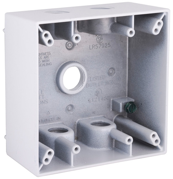 HUBBELL 5337-1 Weatherproof Box, 5 -Outlet, 2 -Gang, Aluminum, White, Powder-Coated [SKU: ORG3197365]
