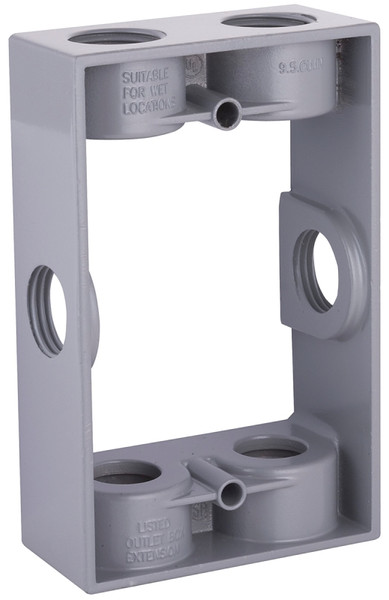 HUBBELL 5400-0 Extension Adapter, 5-1/4 in L, 3-1/2 in W, 1 -Gang, 6 -Knockout, Die-Cast Aluminum, Gray [SKU: ORG3469475]