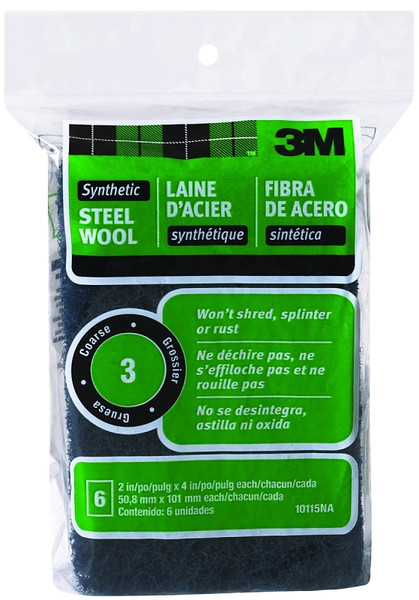 3M 10115 Steel Wool, 4 in L, 2 in W, #3 Grit, Coarse, Black [SKU: ORG6162465]