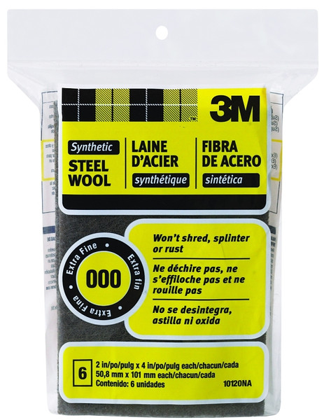 3M 10120NA Wool Pad, 4 in L, 2 in W, 000 Grit, Very Fine [SKU: ORG6162549]