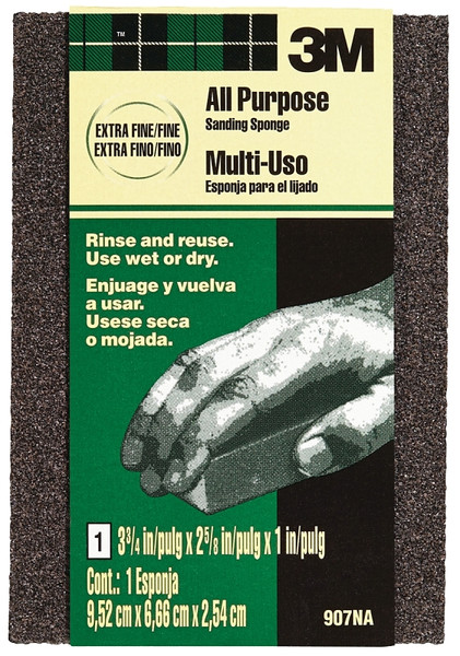 3M SandBlaster 907NA Sanding Sponge, 3-3/4 in L, 2-5/8 in W, Extra Fine, Fine [SKU: ORG6086292]