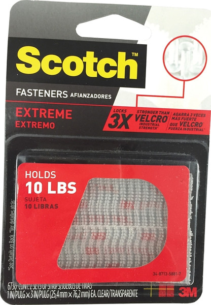 Scotch RF6730 Fastener, 1 in W, 3 in L, Clear, 10 lb, Acrylic Adhesive [SKU: ORG4399697]