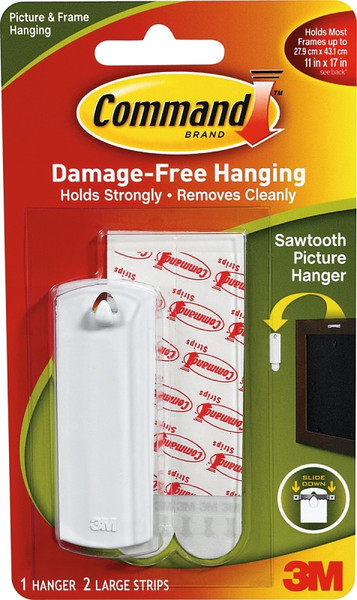 Command 17040 Picture Hanger, 5 lb, Plastic, White, Adhesive Strip Mounting [SKU: ORG6964209]