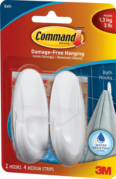 Command 17081B Designer Hook, 5/8 in Opening, 3 lb, 2-Hook, Plastic, White [SKU: ORG7990534]