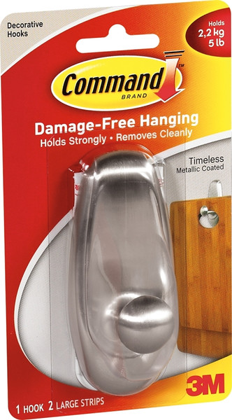 Command 17063-BN Decorative Hook, 5 lb, 1-Hook, Plastic, Brushed Nickel [SKU: ORG2946853]
