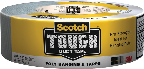 Scotch 2360-C/2360-A Tough Duct Tape, 60 yd L, 1.88 in W, Polyvinyl Backing, Gray [SKU: ORG5203799]