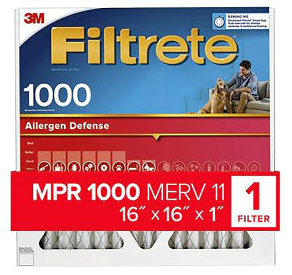 Filtrete AL16-4 Air Filter, 16 in L, 16 in W, 11 MERV, 1000 MPR, Polypropylene Frame [SKU: ORG1614932]