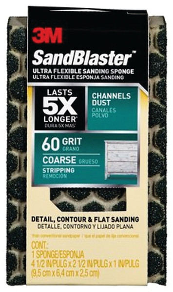 Scotch 20909-60-UFS Sanding Sponge, 4-1/2 in L, 2-1/2 in W, 60 Grit, Coarse, Aluminum Oxide Abrasive [SKU: ORG5684113]