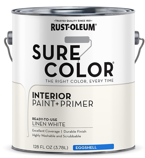 RUST-OLEUM Sure Color Series 380220 Interior Paint, Eggshell, Linen White, 1 gal, Can [SKU: ORG7457427]