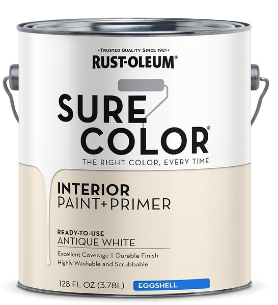 RUST-OLEUM Sure Color Series 380221 Interior Paint, Eggshell, Antique White, 1 gal, Can [SKU: ORG7457435]