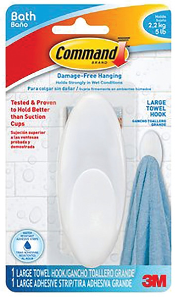 Command BATH17-ES Towel Hook, 5 lb, Plastic [SKU: ORG8328551]