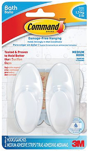 Command BATH18-ES Bath Hook, Plastic, Frosted [SKU: ORG8328494]