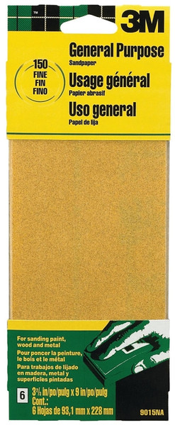 3M 9015 Sandpaper Sheet, 9 in L, 3.66 in W, Fine, 150 Grit, Aluminum Oxide Abrasive, Paper Backing [SKU: ORG5465943]