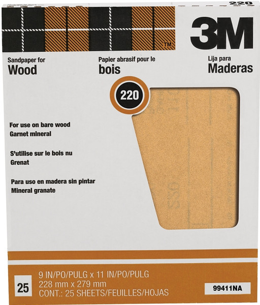 3M 99411NA Sandpaper, 11 in L, 9 in W, Extra Fine, 220 Grit, Garnet Abrasive, Paper Backing [SKU: ORG6985824]
