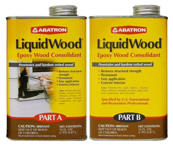 ABATRON LiquidWood LW2PKR Wood Filler, Liquid, Faint, Slightly Aromatic Part A, Irritating Ammonia Part B, Clear, 2 pt [SKU: ORG5466156]