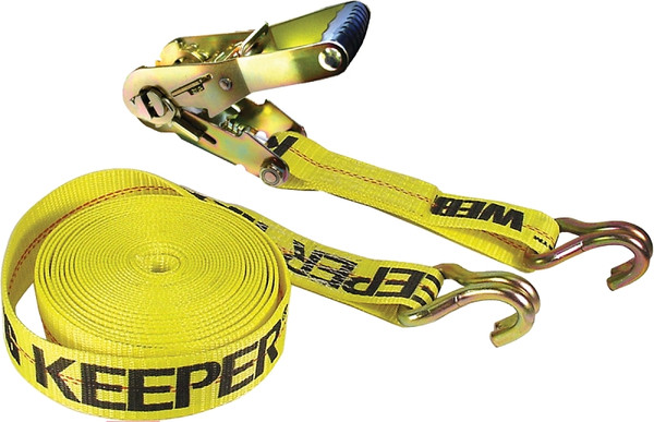KEEPER 04622 Tie-Down, 2 in W, 27 ft L, Polyester, Yellow, 3333 lb, J-Hook End Fitting [SKU: ORG6200364]