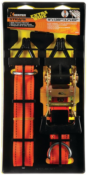 KEEPER 05524 Tie-Down, 1-1/2 in W, 14 ft L, Polyester, Gray, 1000 lb, J-Hook End Fitting, Steel End Fitting [SKU: ORG0304519]