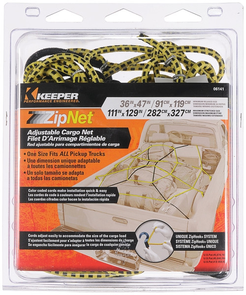 KEEPER ZipNet 06141 Adjustable Cargo Net, 86 in L, 74 in W, Rubber, Black/Yellow [SKU: ORG6085716]