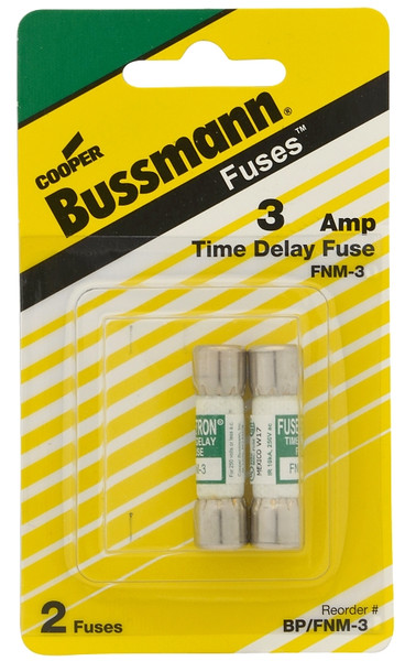 Bussmann FNM-3 Time Delay Fuse, 3 A, 250 V, 100 A, 10 kA Interrupt, Melamine Body [SKU: ORG8936007]