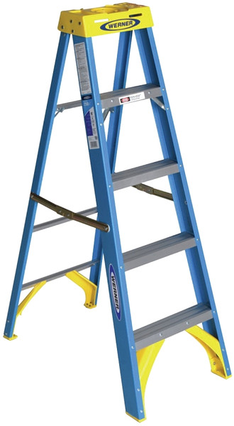WERNER 6005 Step Ladder, 9 ft Max Reach H, 4-Step, 250 lb, Type I Duty Rating, 3 in D Step, Fiberglass, Blue [SKU: ORG4085197]