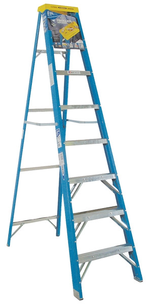 WERNER 6008 Step Ladder, 12 ft Max Reach H, 7-Step, 250 lb, Type I Duty Rating, 3 in D Step, Fiberglass, Blue [SKU: ORG6355150]