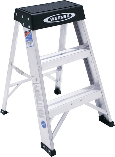 WERNER 150B Step Ladder, 8 ft Max Reach H, 3-Step, 300 lb, Type IA Duty Rating, 3 in D Step, Aluminum, Black [SKU: ORG6739866]