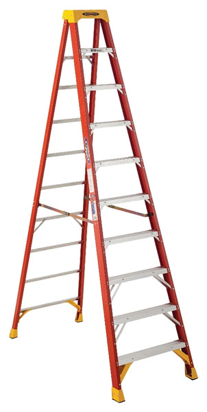 WERNER 6210 Step Ladder, 14 ft Max Reach H, 9-Step, 300 lb, Type IA Duty Rating, 3 in D Step, Fiberglass, Yellow [SKU: ORG6597660]