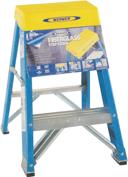 WERNER 6002 Step Ladder, 8 ft Max Reach H, 2-Step, 250 lb, Type I Duty Rating, 3 in D Step, Fiberglass, Blue [SKU: ORG6739858]