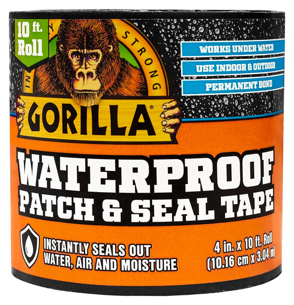 Gorilla 4612502 Patch and Seal Tape, 10 ft L, 4 in W, Black [SKU: ORG5122254]