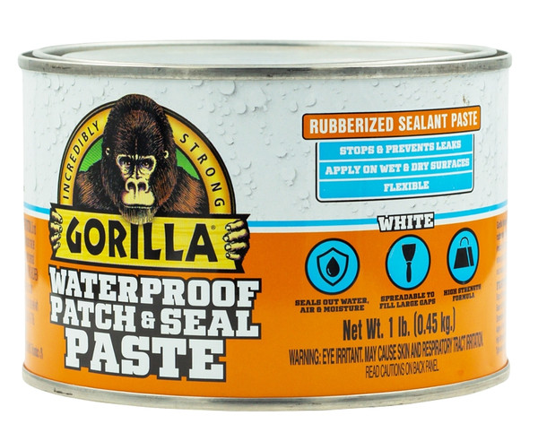 Gorilla 109406 Patch and Seal Rubberized Sealant, Paste, White, 1 lb [SKU: ORG5123161]