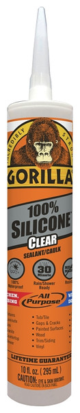 Gorilla 8050002 Silicone Sealant, Clear, 1 days Curing, -40 to 350 deg F, 10 oz Cartridge [SKU: ORG5122056]