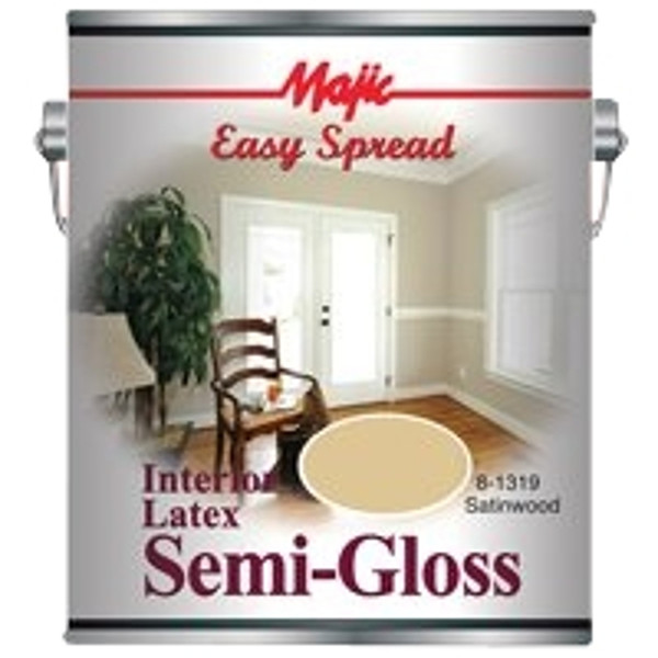 Majic Paints 8-1319-1 Interior Paint, Semi-Gloss, Satinwood, 1 gal, Can, Latex Base, Resists: Water [SKU: ORG9260845]