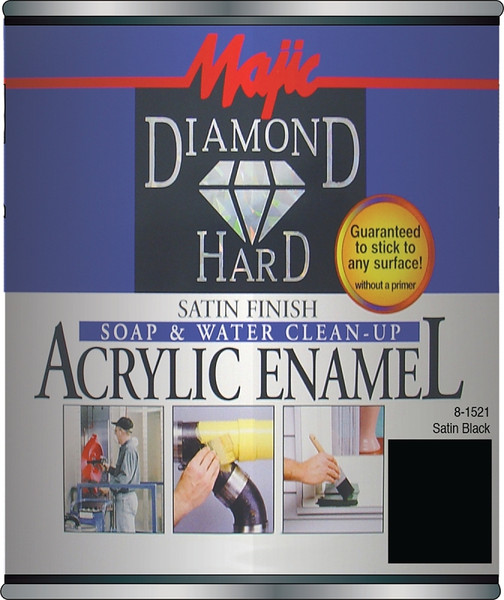 Majic Paints Diamondhard 8-1520 Series 8-1521-4 Enamel Paint, Satin, Black, 0.5 pt, Can, Water Base [SKU: ORG5522677]