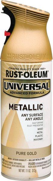 RUST-OLEUM UNIVERSAL 245221 Metallic Spray Paint, Metallic, Pure Gold, 11 oz, Aerosol Can [SKU: ORG4138756]