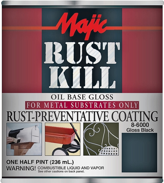 Majic Paints Rustkill 8-6000-4 Rust-Preventive Coating, Gloss, Black, 0.5 pt Can [SKU: ORG6405591]