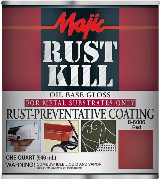 Majic Paints Rustkill 8-6006-2 Rust-Preventive Coating, Gloss, Red, 1 qt Can [SKU: ORG7432958]