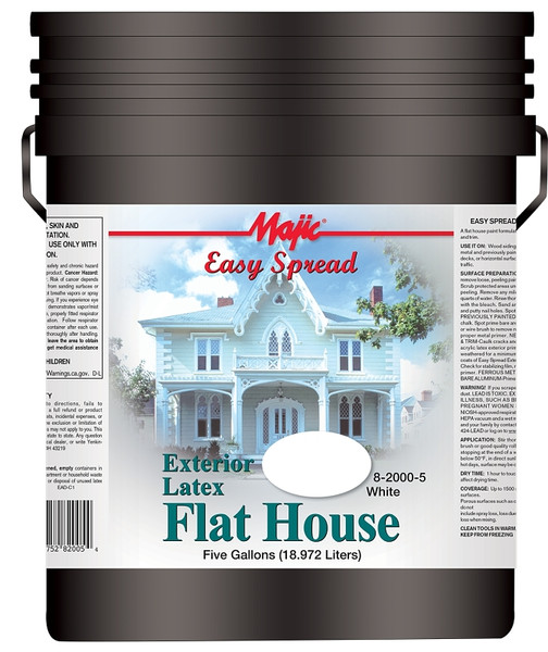 Majic Paints 8-2000-5 Exterior House Paint, Flat, White, 5 gal Pail [SKU: ORG2742393]