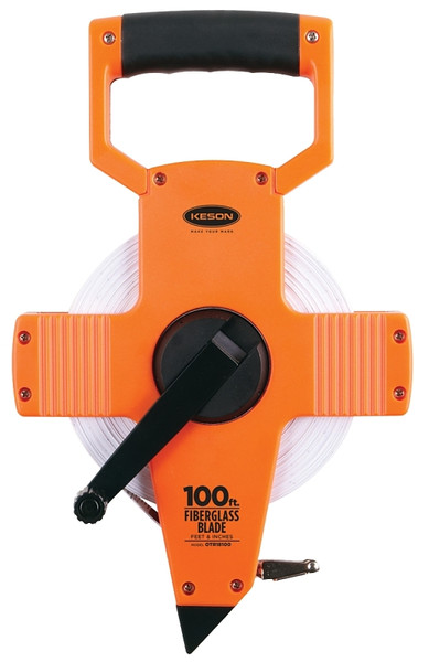 KESON OTR18100 Tape Measure, 100 ft L Blade, 1/2 in W Blade, Fiberglass Blade, ABS Case, Pumpkin Case [SKU: ORG4607289]