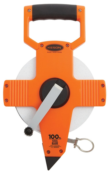 KESON NR18100 Tape Measure, 100 ft L Blade, 3/8 in W Blade, Steel Blade, ABS Case, Gray Case [SKU: ORG7117625]