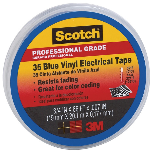 Scotch 10836-DL-10 Electrical Tape, 66 ft L, 3/4 in W, PVC Backing, Blue [SKU: ORG6784524]